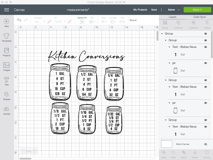 Cricut Kitchen Conversions File