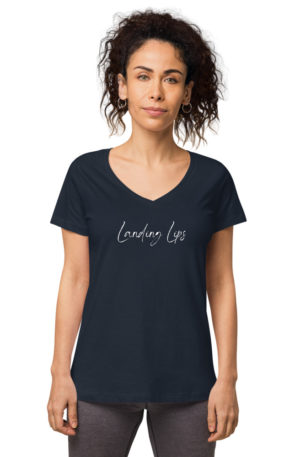 Landing Lips Women’s fitted v-neck t-shirt